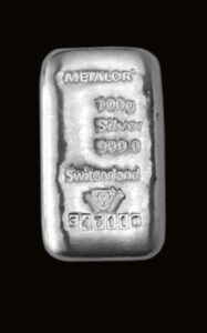 Lingou din argint 100 g Metalor - fata
