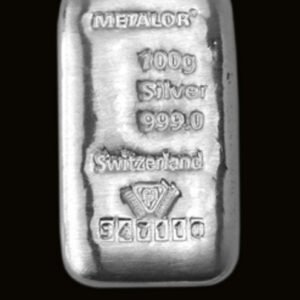 Lingou din argint 100 g Metalor - fata