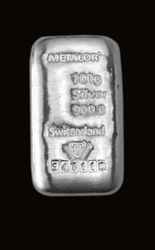 100 g Metalor silver bar - front