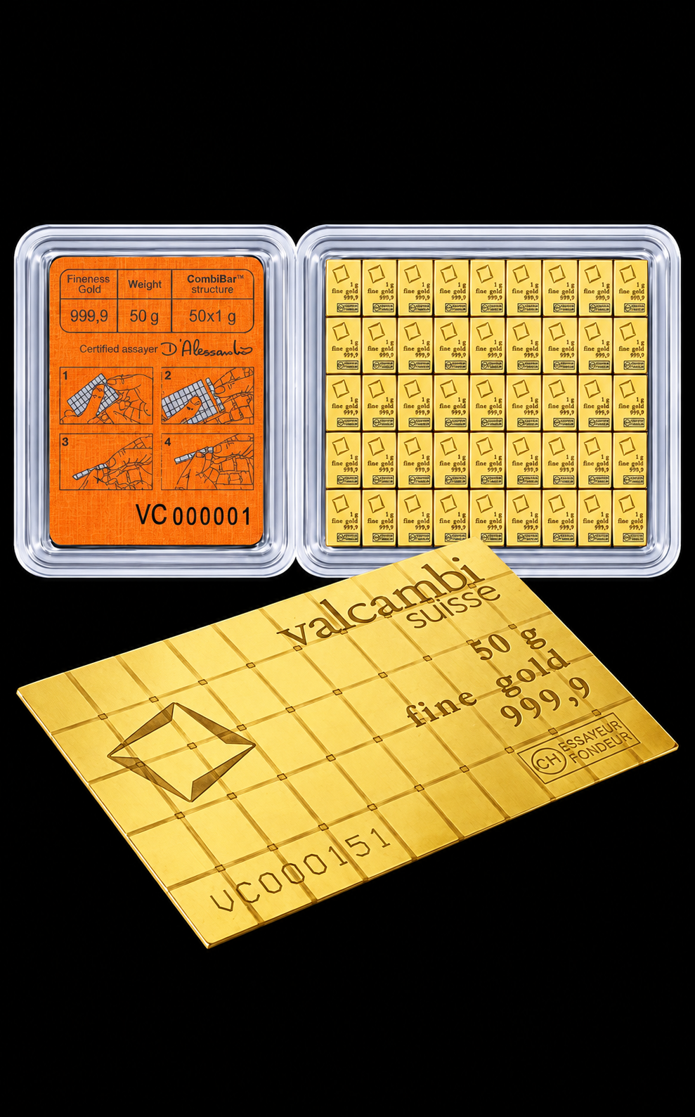 Valcambi CombiBar Gold Bar 50 x 1g, 24K, 999.9‰
