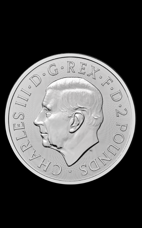 Moneda din argint Britannia 1 uncie - fata cu Regele Charles III