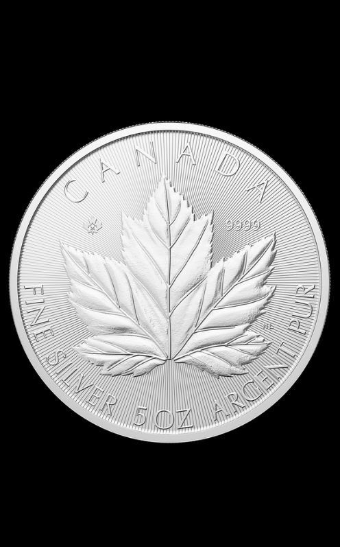 5 oz Maple Leaf silver coin - reverse with the maple leaf